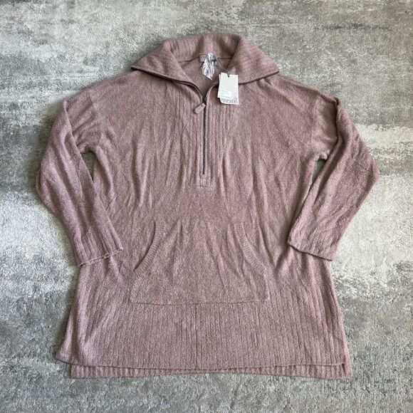 Barefoot Dreams CozyChic Lite Womens 1X High Rib Half Zip Tunic Mauve Sweater - Picture 1 of 12